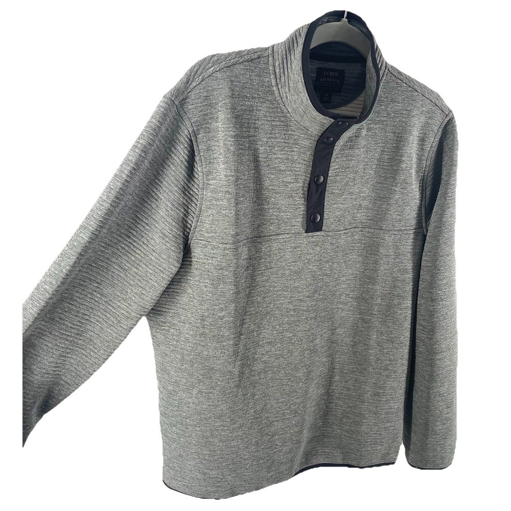 J.Crew Men’s Authentic Fleece Pullover Medium Gray Snap Mock Neck Long Sleeve - Picture 4 of 11